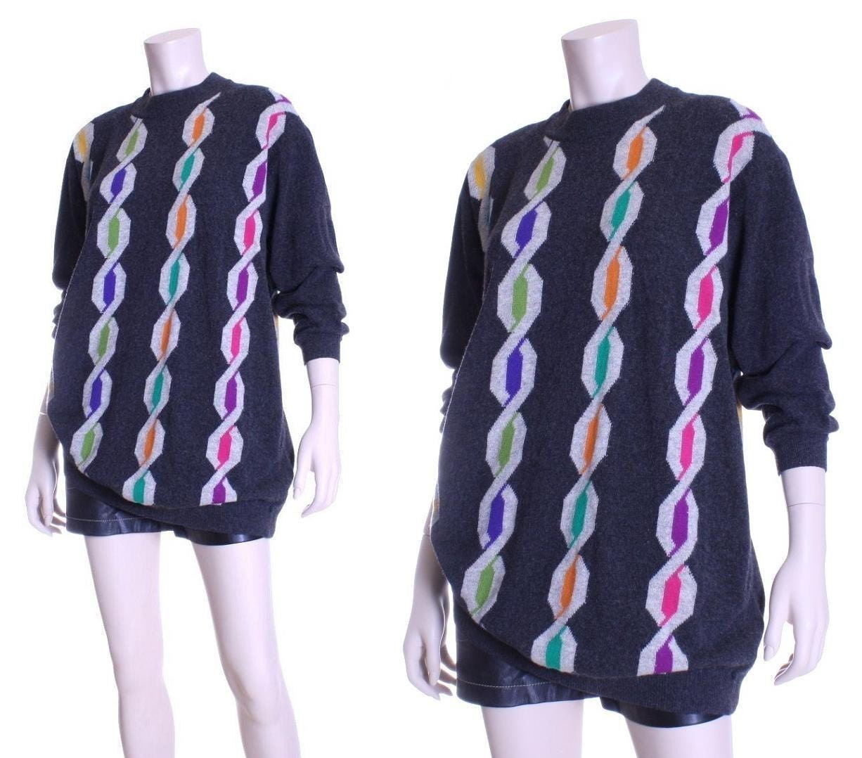 80s Benetton oversized wool rainbow chain sweater large or