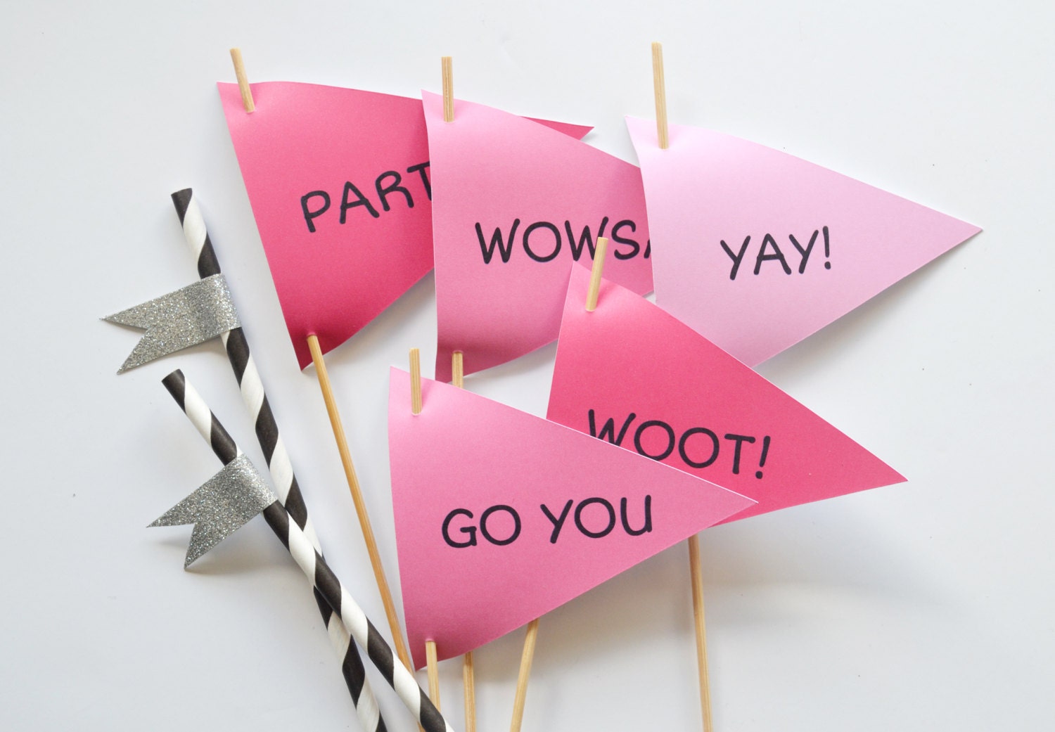 Yay Woot Party flags for weddings parties or photo by WinkDecor