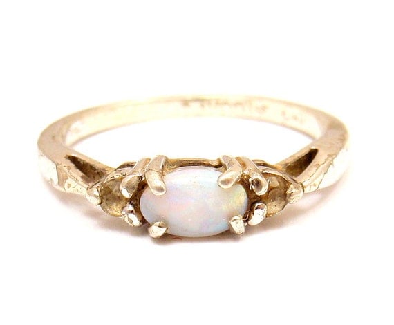 estate vintage sterling silver Avon CZ opal cocktail ring sz 7