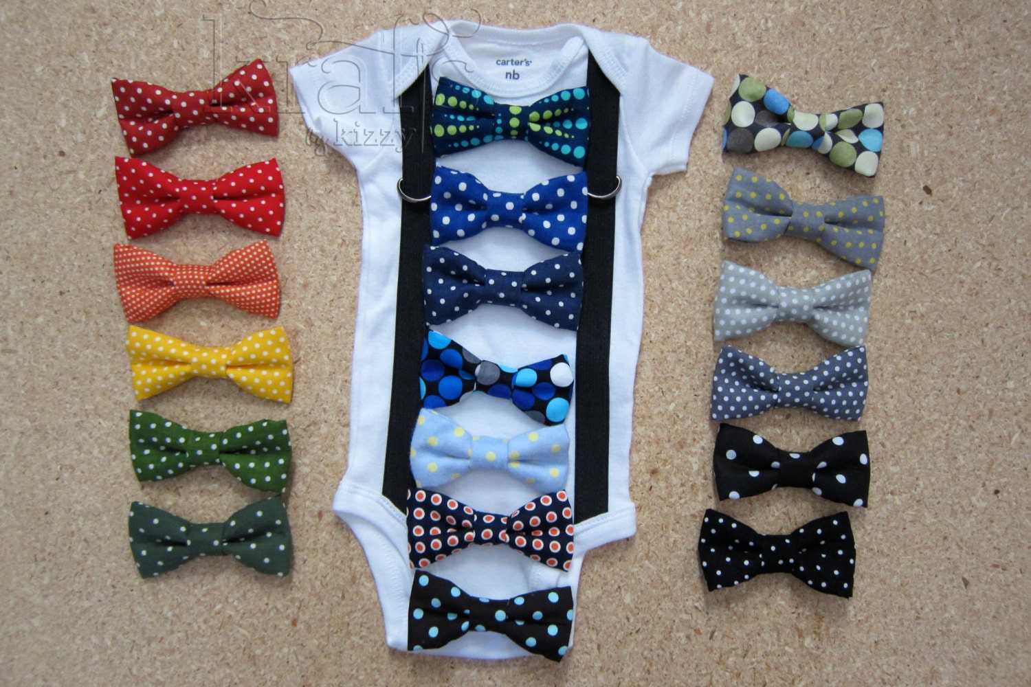 Baby Boy Suspender Outfit and your choice of 1 removable POLKA