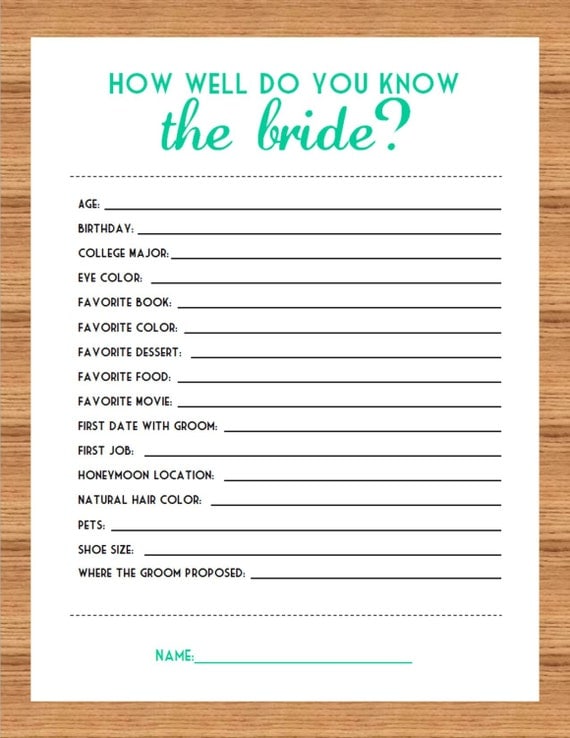 Items similar to Customizable "How Well Do You Know the Bride?" Bridal