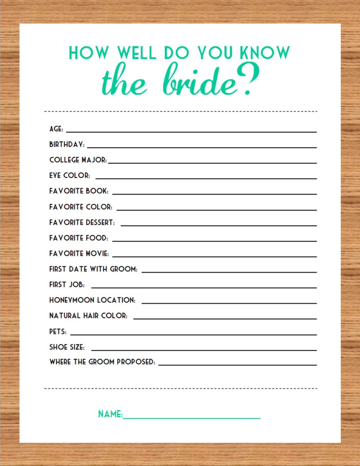 Customizable How Well Do You Know the Bride by KustomCuteness