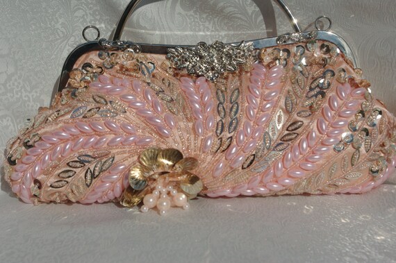 Rose Gold Bridal Clutch - Pink and Gold Beaded Sequin Bridal Handbag ...
