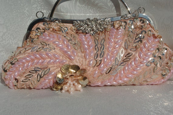 Rose Gold Bridal Clutch - Pink and Gold Beaded Sequin Bridal Handbag ...