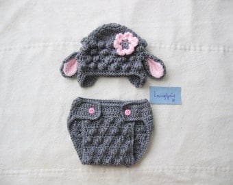 Baby sheep baby hat and diaper cover set / sheep hat / diaper cover / photoprop