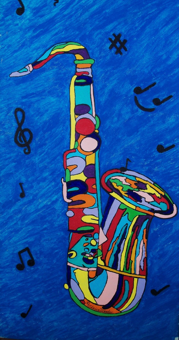 Items similar to Just Saxcolorful Saxophone original painting by