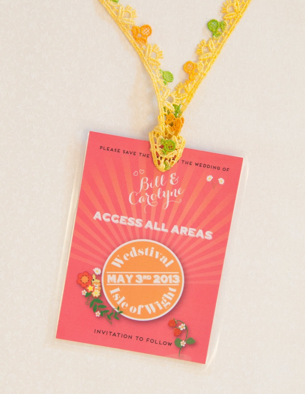 Festival wedding backstage pass lanyard save by LizzyMayDesign