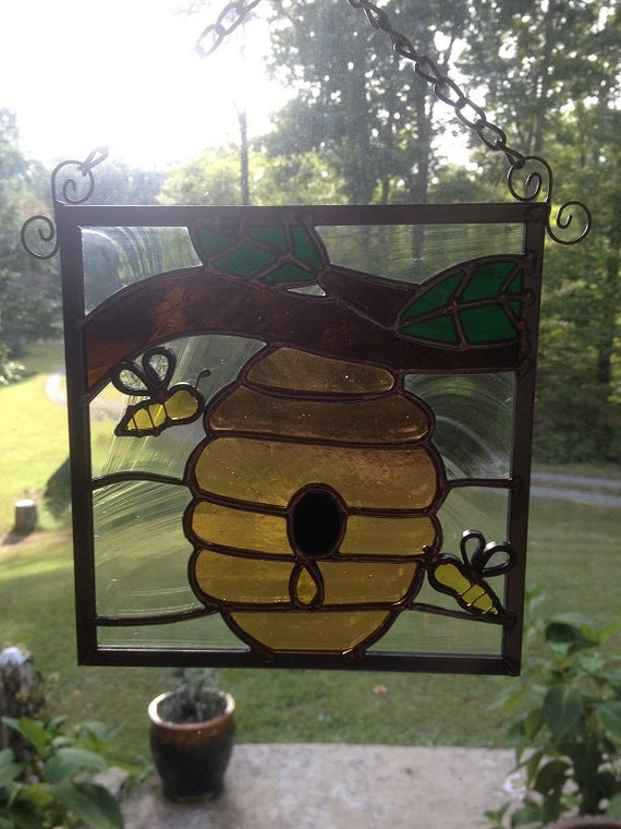 Stained Glass Honey-Dripping Beehive by GlassStudio820 on Etsy