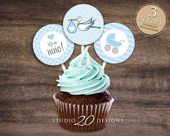 Instant Download 2 Spanish Cupcake Toppers Blue Stork