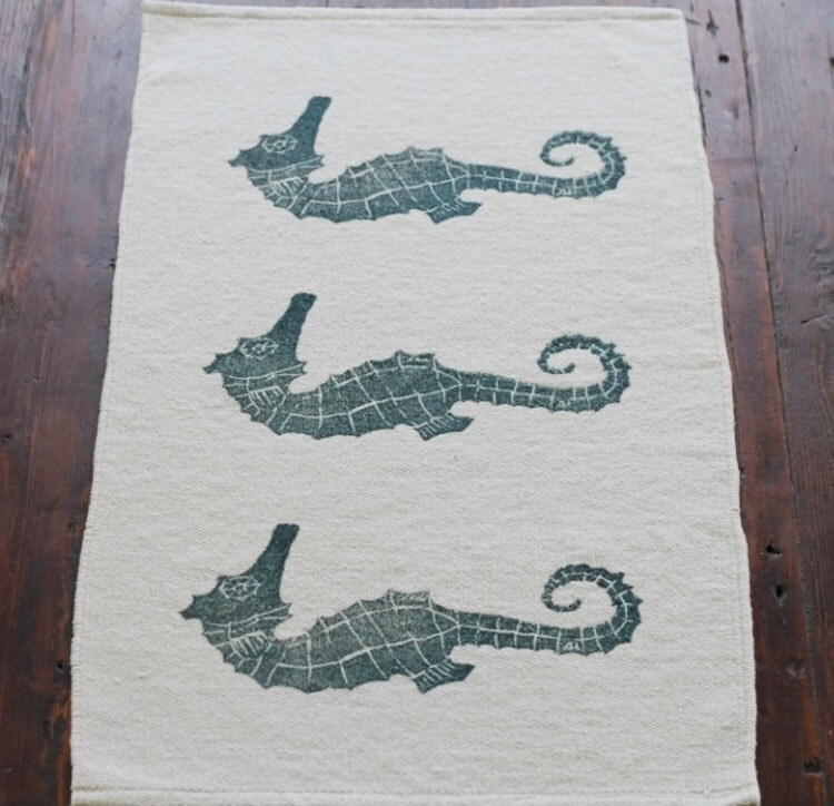 bath rug bath mat SEAHORSE cotton chenille rug by AnneHallDesigns
