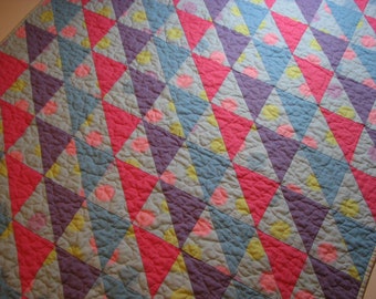 Baby Girl Quilt, Pastel Baby Quilt, Scrappy Triangles, Baby Girl Nursery Decor, Play Mat, Toddler Bed Quilt, Quiltsy Handmade