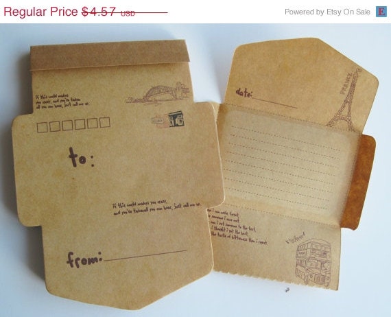 15% off - Air Mail Envelope Memo Pad - 50 sheets / envelopes - France, Eifel Tower, to, from Il_570xn