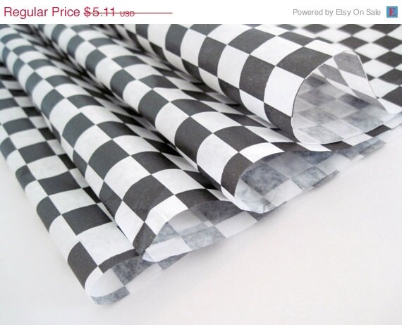 ON SALE - 50 Sheets of Black and White Checkered Deli Wrap Wrapping Paper 12" x 12" Il_570xn