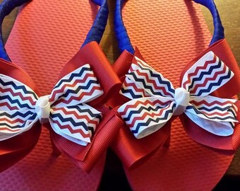 4th of July Chevron OR 4th of July Chevron Stars Decorated Flip Flops