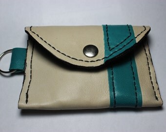 White and Teal/Green leather pouch/wallet