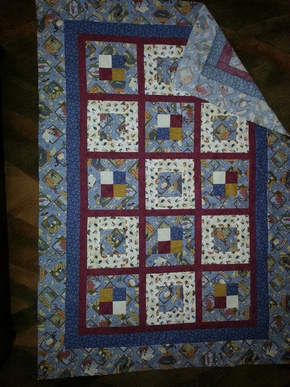 Large Lap Or Toddler Bed Quilt TOP In Out Fishing Pattern And