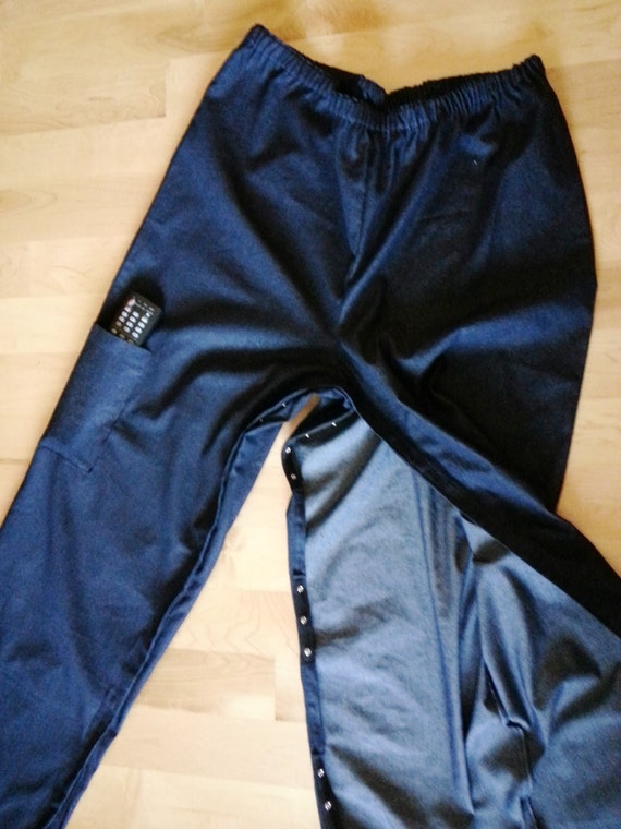 Denim adult elastic waist snap inseam pants for by EmilHansDesigns