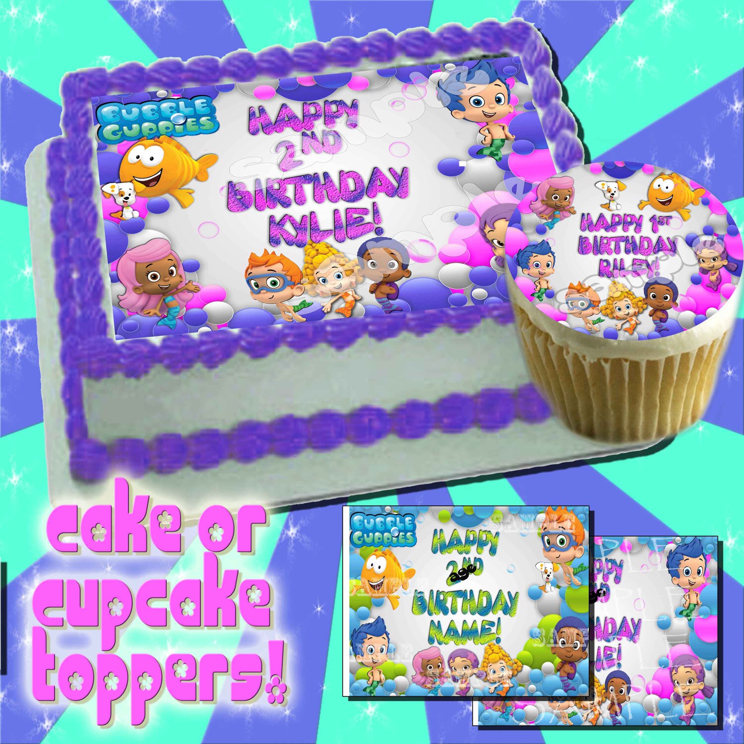 Personalized CAKE Bubble Guppies edible cake or by Pictures4Cakes
