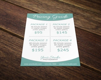 Photography Price List Template - Photography Pricing Template Guide Photoshop - Photography Marketing Templates - Flyer Postcard PL011