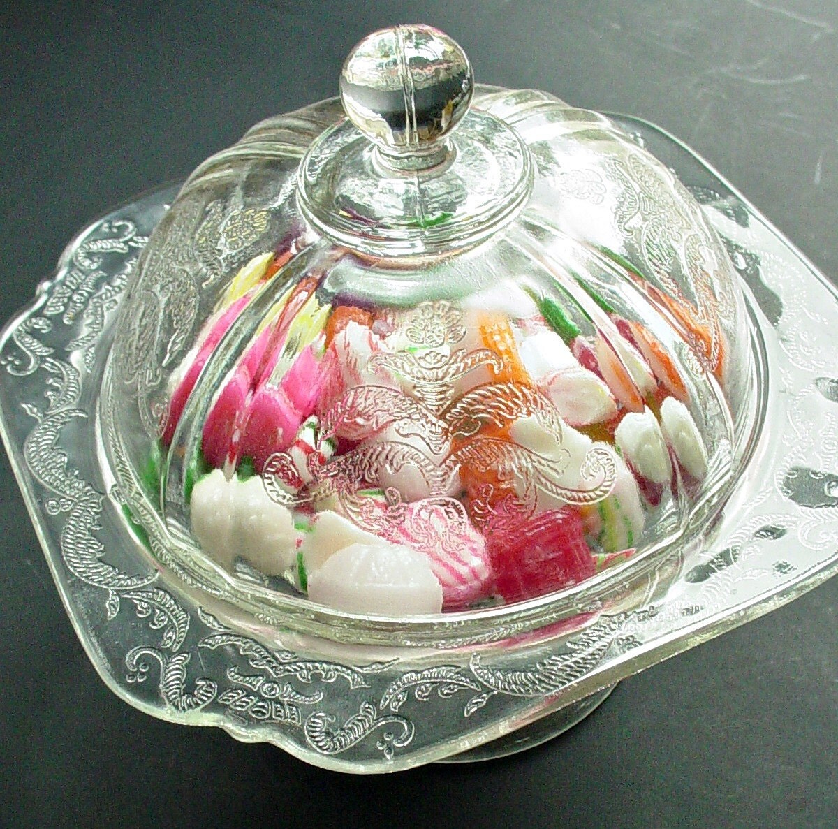 Depression Glass Covered Pedestal Candy Dish Federal Clear