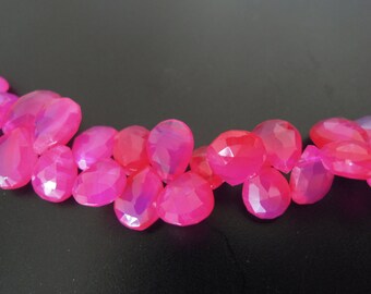 Shaded Hot Pink Chalcedony Faceted Pear Briolettes, 10 - 11 mm, 6 beads GM0719FP/10/2 #141