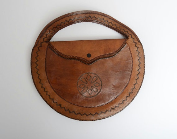 1930's Round Leather Woven Clutch Bag