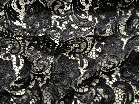 SALE Venice Embroidered Fabric in Black for Wedding Lace