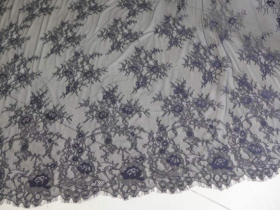 Black Lace Fabric Wedding Fabric Eyelash Lace By Lacelindsay