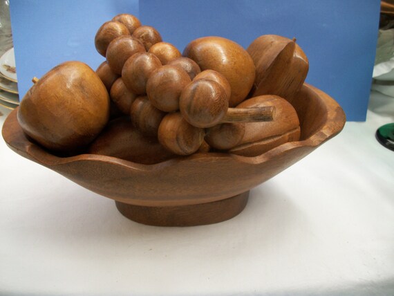 Vintage Hand Crafted Monkey Pod Fruit and Bowl Philippines