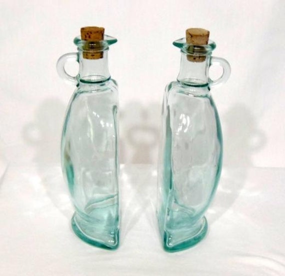 Oil & Vinegar Cruet Set Green Half Glass by BlackDogJunktiques