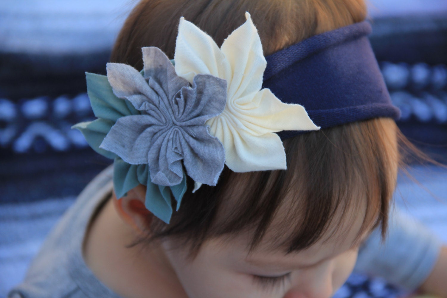 Stylish Jersey knit baby headband Navy/Mint/Gray headband