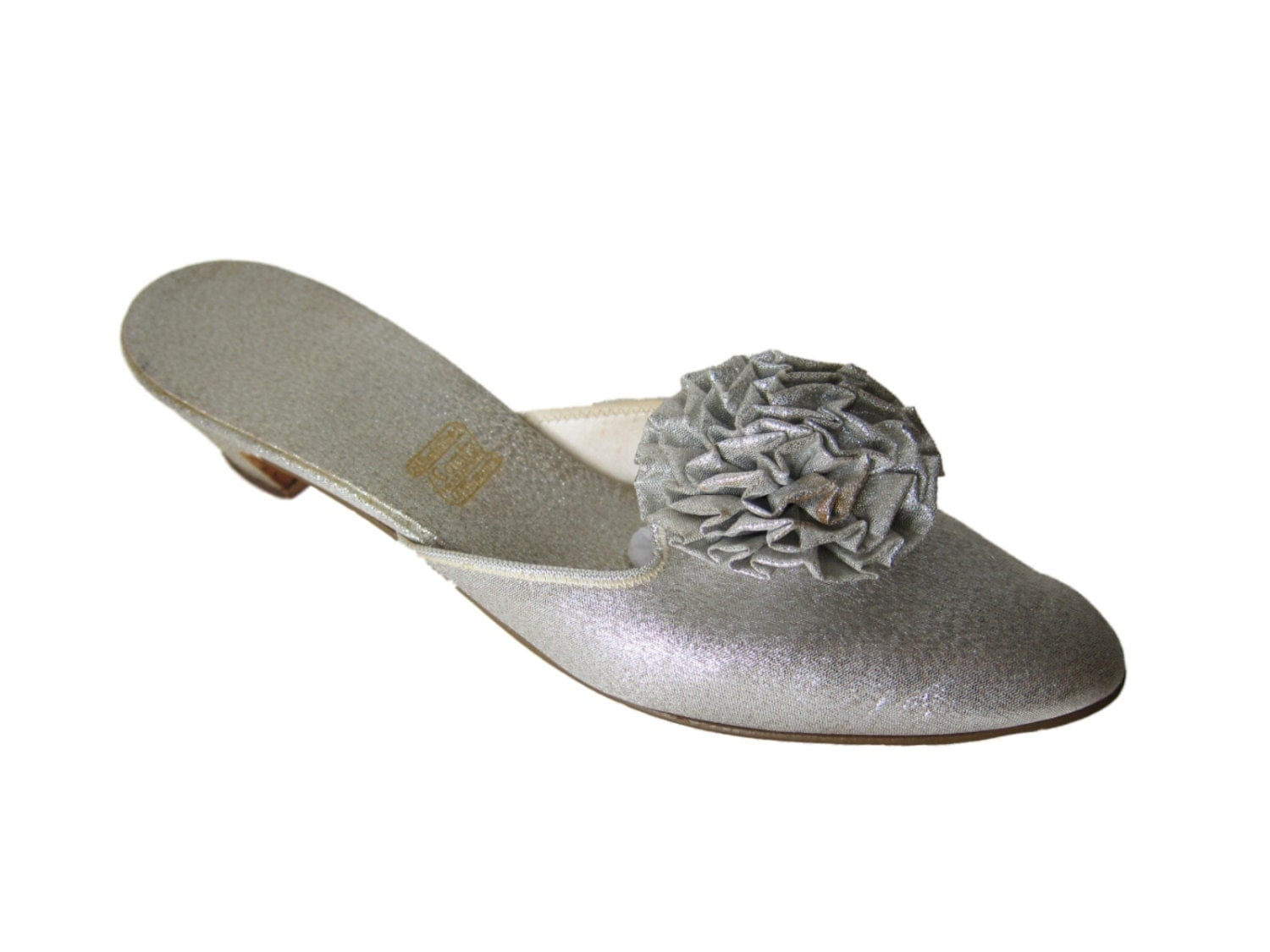 Vintage 1950s Daniel Green Slippers Silver Mules by RoseCtyRetro