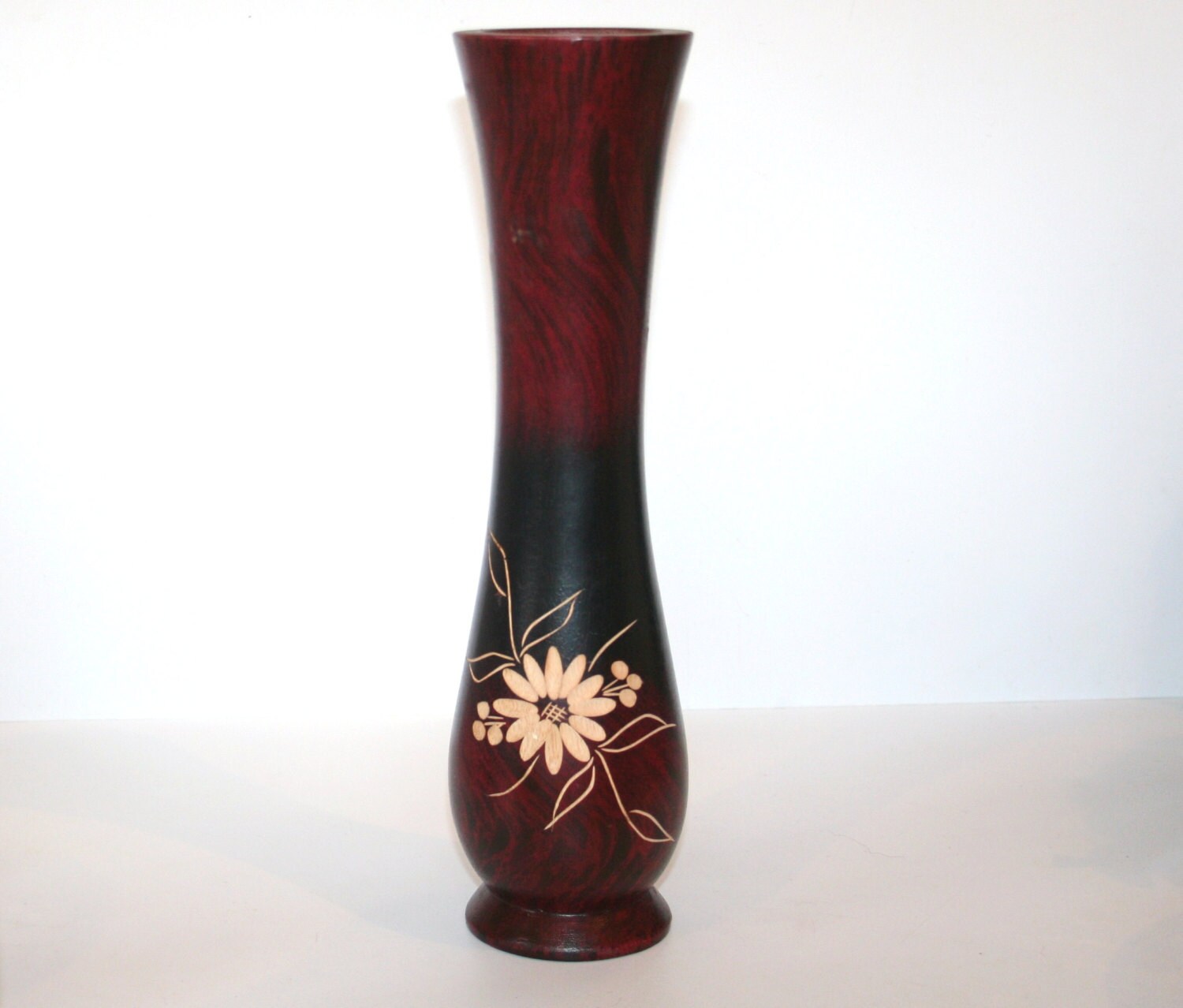Vintage Wood Vase With Cut out Flower Design