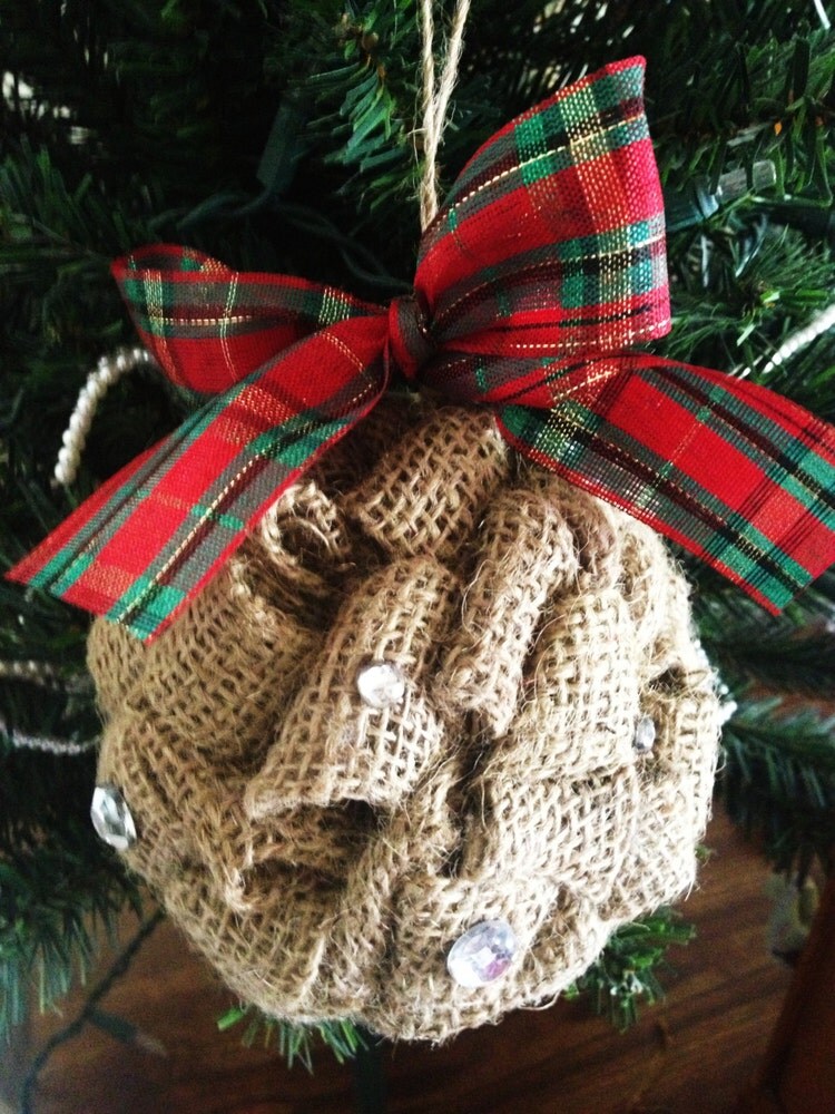 Burlap Ornament with Rhinestones. Cute Holiday by xxMagnoliaLanexx