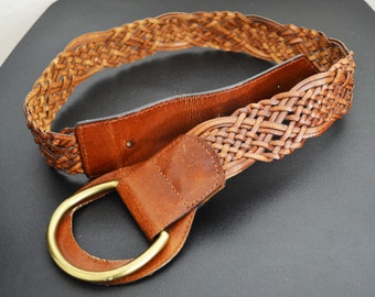 Brown Leather Belt ,Wide belt,Braided ,Boho ,belt,Large Buckle