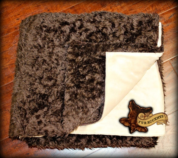 FUR ACCENTS Faux Fur Throw Blanket / Curly Brown Buffalo