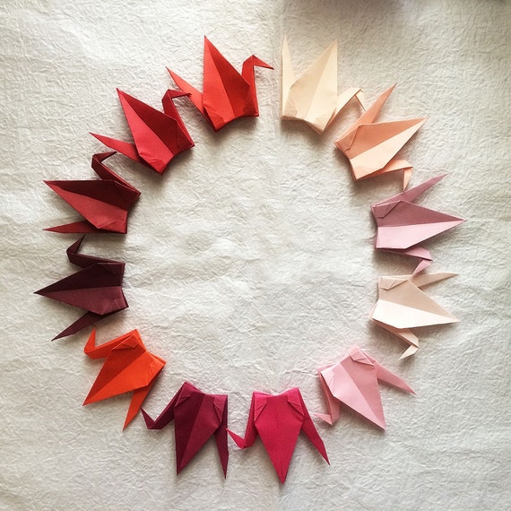1000 6 Red Tones Tant Paper Origami Cranes