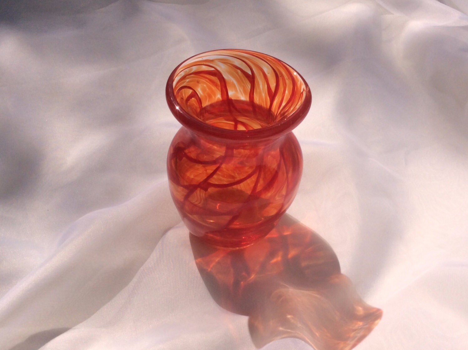 Translucent Red Hand Blown Glass Vase. Red Glass Vase with