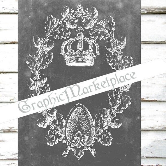 Chalkboard Crown Acorn Wreath Large Image Instant Download