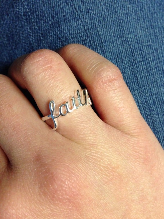 Sterling Silver Faith Script Ring Religion Band
