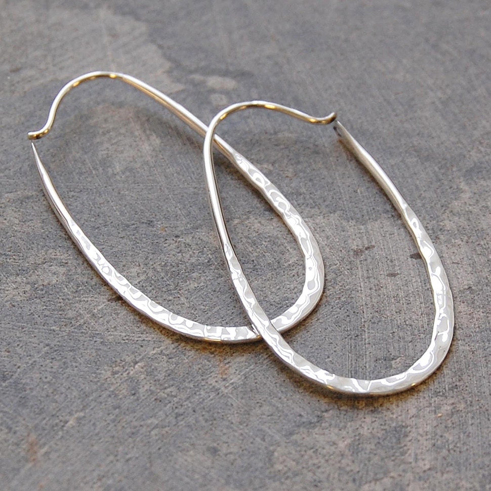 Oval Drop Hoop Earrings In Sterling Silver By Otisjaxon On Etsy