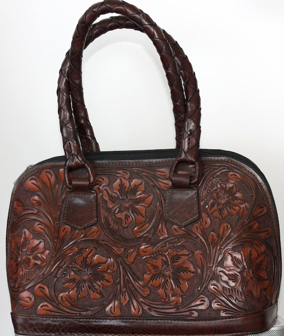 Hand Made Embossed Leather Bag Floral Design by PinkIguanaCo