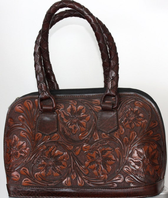 Hand Made Embossed Leather Bag Floral Design By Pinkiguanaco 