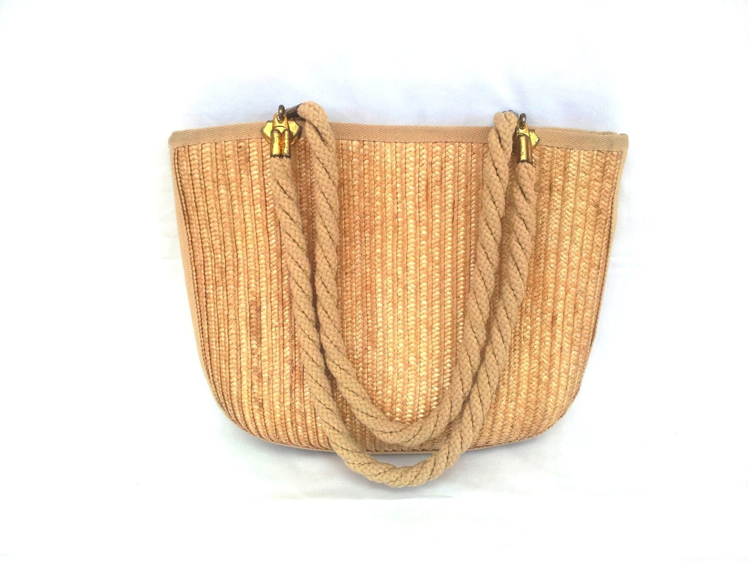 Straw bag Beige vintage summer beach bag Woven straw by Piece4U