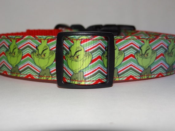 Chevron Print Grinch Dog Collar