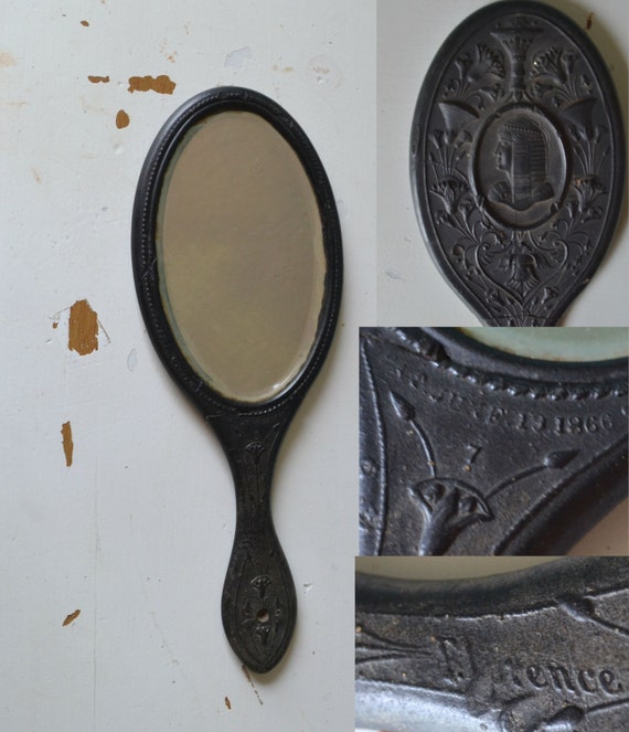 Ancient Egyptian Hand mirror Heavy Black marked by UnlockedVintage