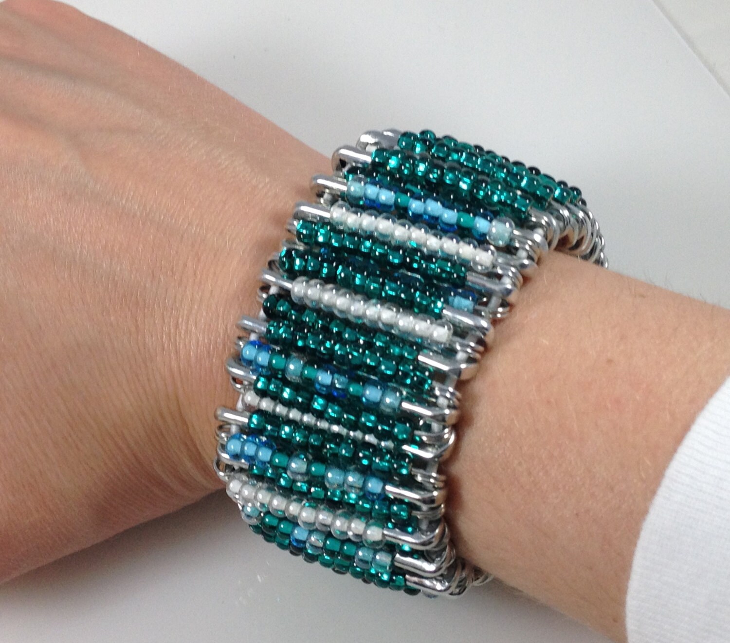 Beaded Safety Pin Bracelet with Matching by JewelryCompulsion