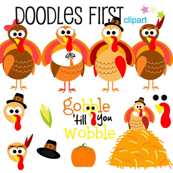 Gobble Gobble Thanksgiving Turkey Digital Clip Art for