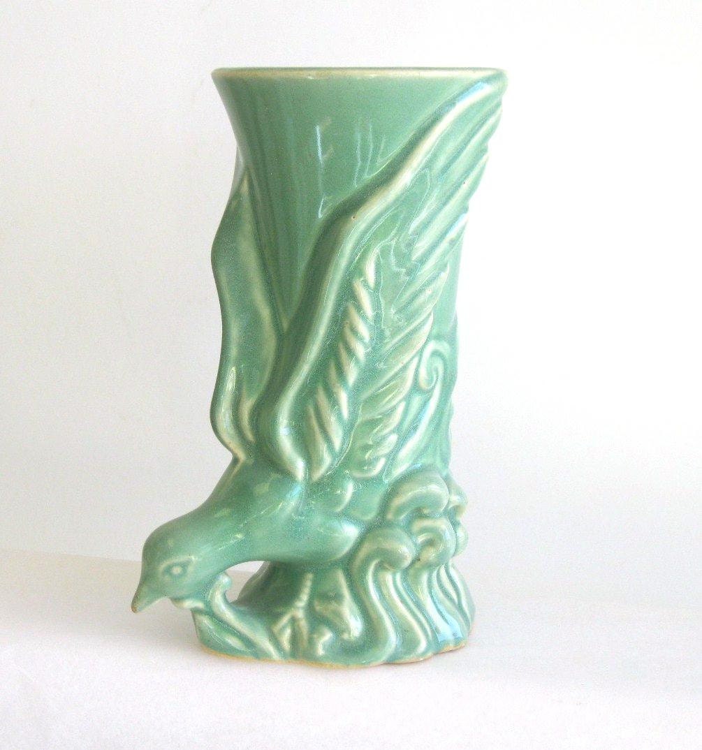 Morton Pottery Green Bird Vase by RisingSkyTreasures on Etsy