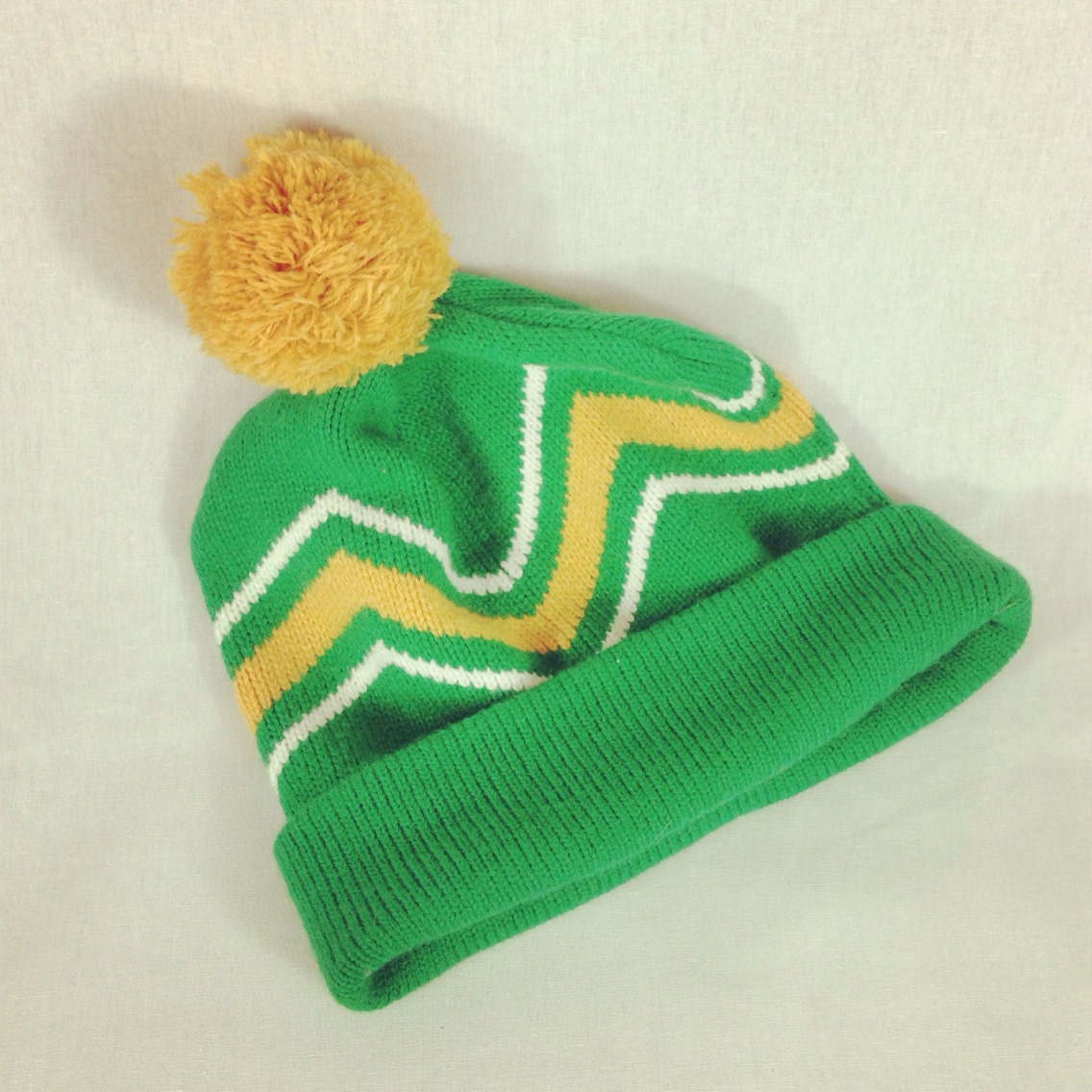 Green and Gold Retro Zig Zag Knit Hat One by GreenAndGoldWithEnvy